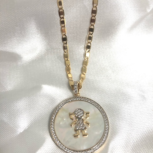 18k Gold Filled CZ Girl & Boy Necklace - Picture 8 of 9